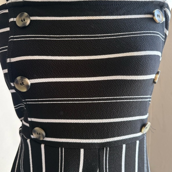 Derek Heart Black Jumpsuit with White Pinstripes and Gold Buttons - Picture 6 of 9